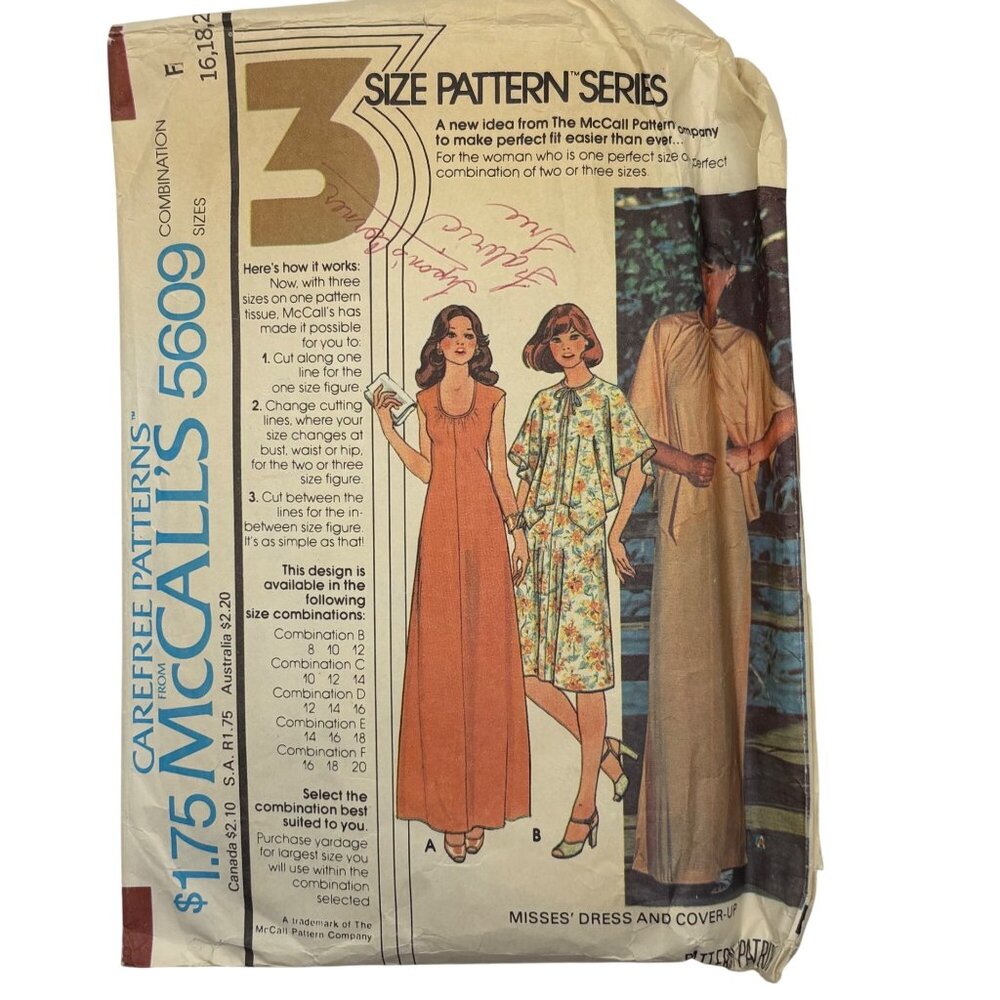Vintage McCalls 5609 Misses Dress & Cover-Up Sewing Pattern Size 8